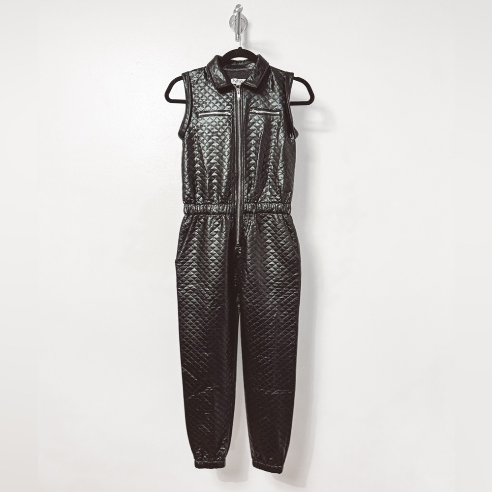 Girls Mia‎ New York Quilted Sleeveless Jumpsuit Faux Leather Shiny Black Large